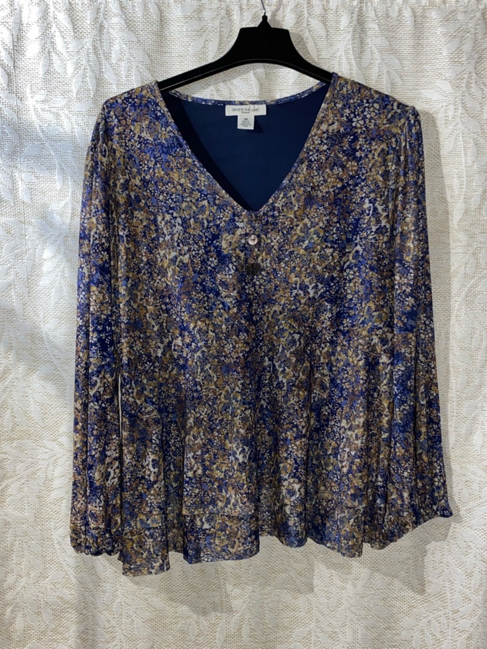 Skye's the Limit Blue and Tan Floral V-Neck Blouse